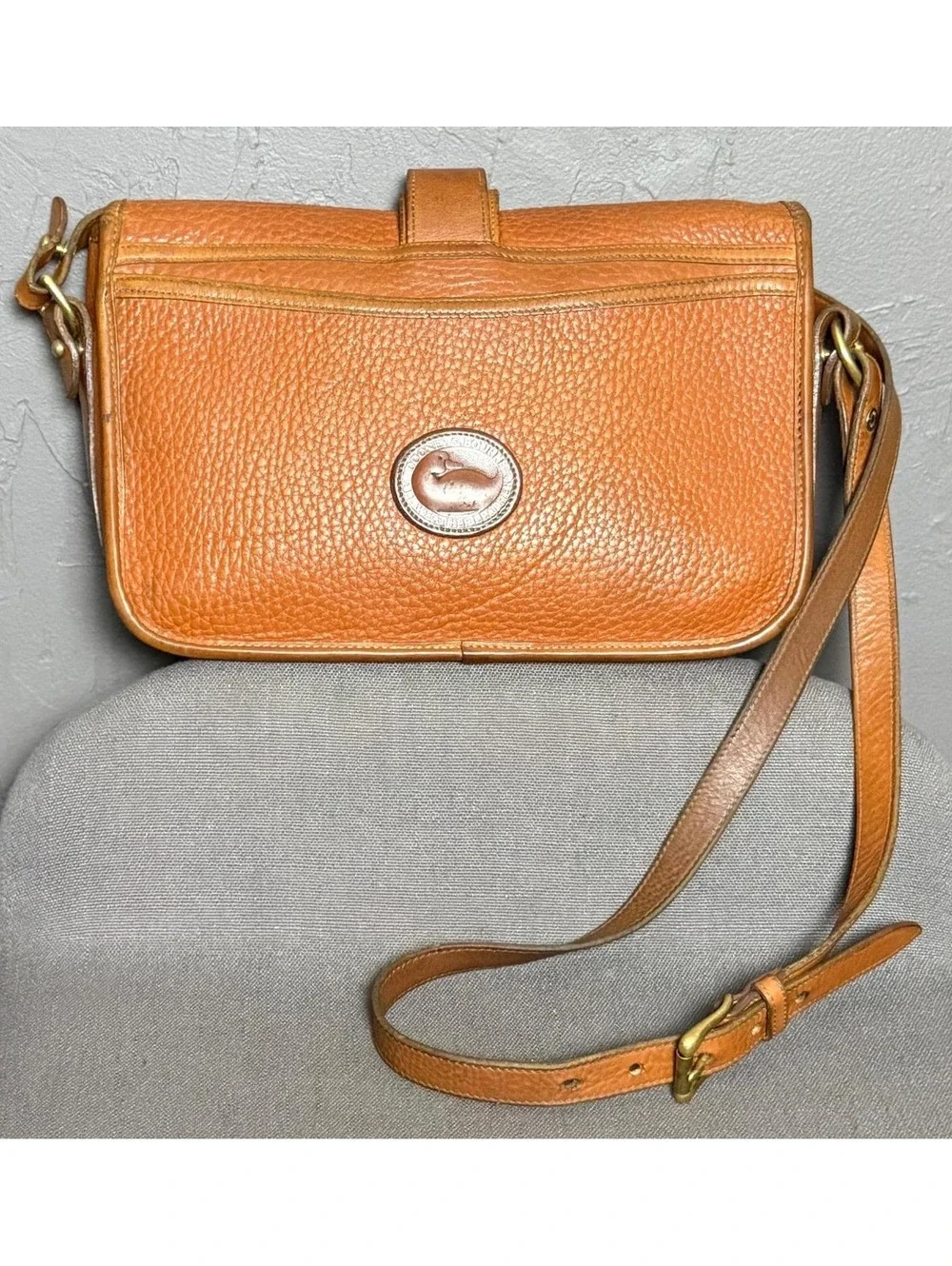 1980's Dooney & Bourke Equestrian Bag Caramel + British Tan AWL Pebbled Leather